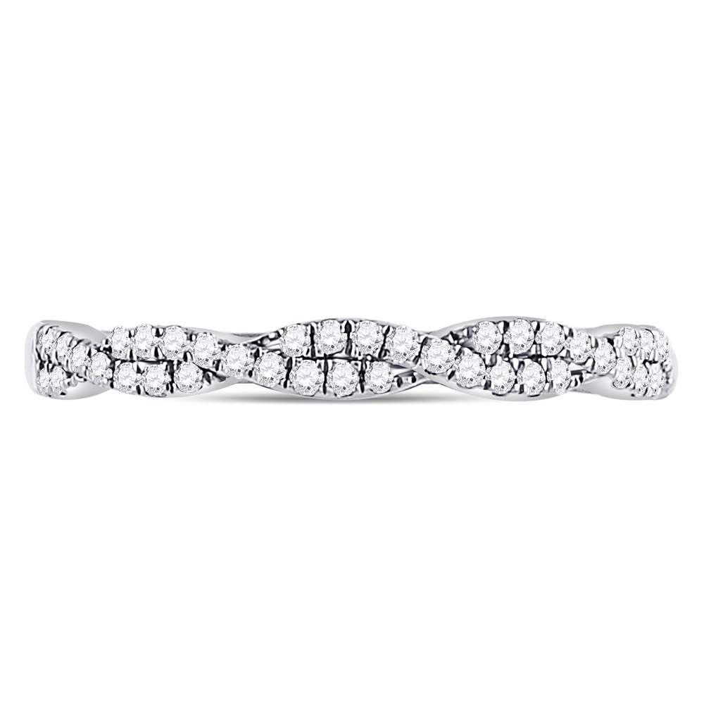 10K White Gold Womens Round Diamond Woven Twist Stackable Band Ring 1/4 Cttw, Womens Size: 5-10