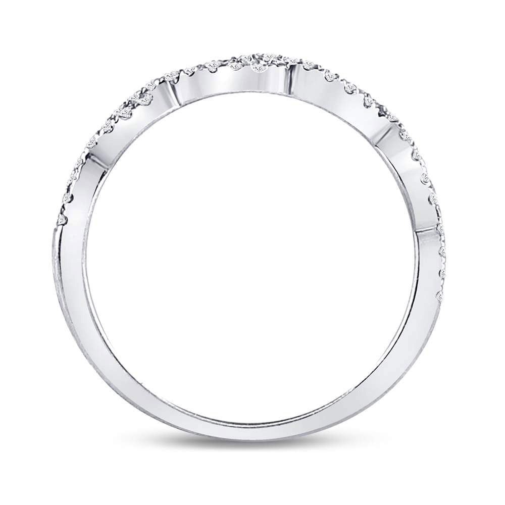10K White Gold Womens Round Diamond Woven Twist Stackable Band Ring 1/4 Cttw, Womens Size: 5-10