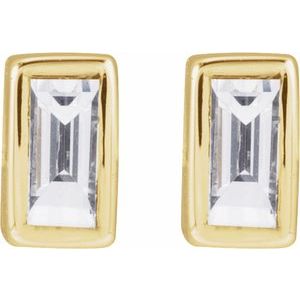14K Yellow Gold Straight Baguette 3 X 1.5 Mm .05 Ct Natural Diamond Bezel-Set Earring With Press Fit Back, Length: 6 MM