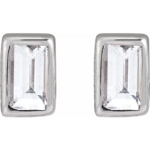 14K White Gold Straight Baguette 2.5 X 1.5 Mm .03 Ct Lab-Grown Diamond Bezel-Set Earring With Press Fit Back, Length: 6 MM