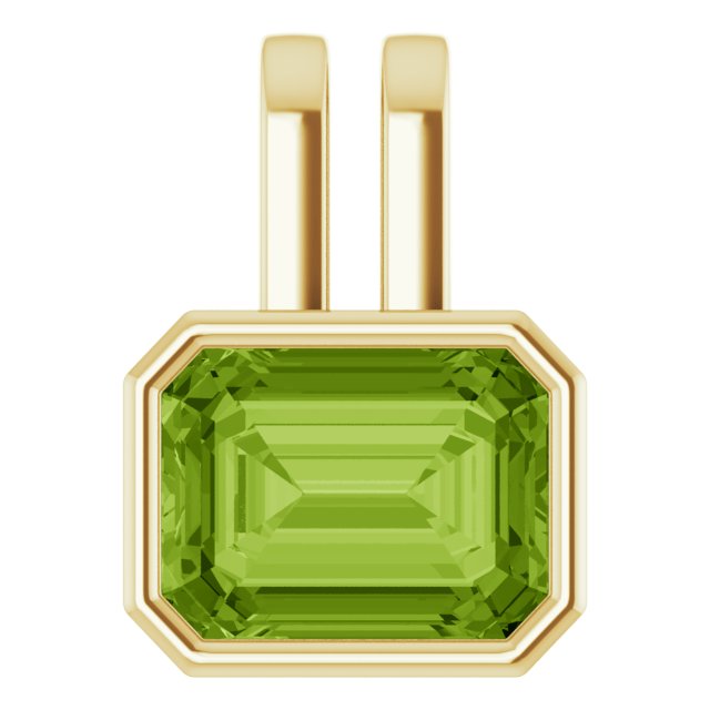 14K Yellow Gold Emerald 8 X 6 Mm Polished Natural Gemstone Pendant