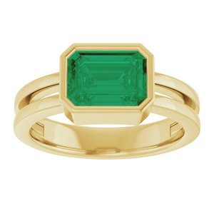 14K Yellow Gold Lab-Grown Emerald Emerald 8 X 6 Mm Polished Lab-Grown Emerald Solitaire Ring Size 7
