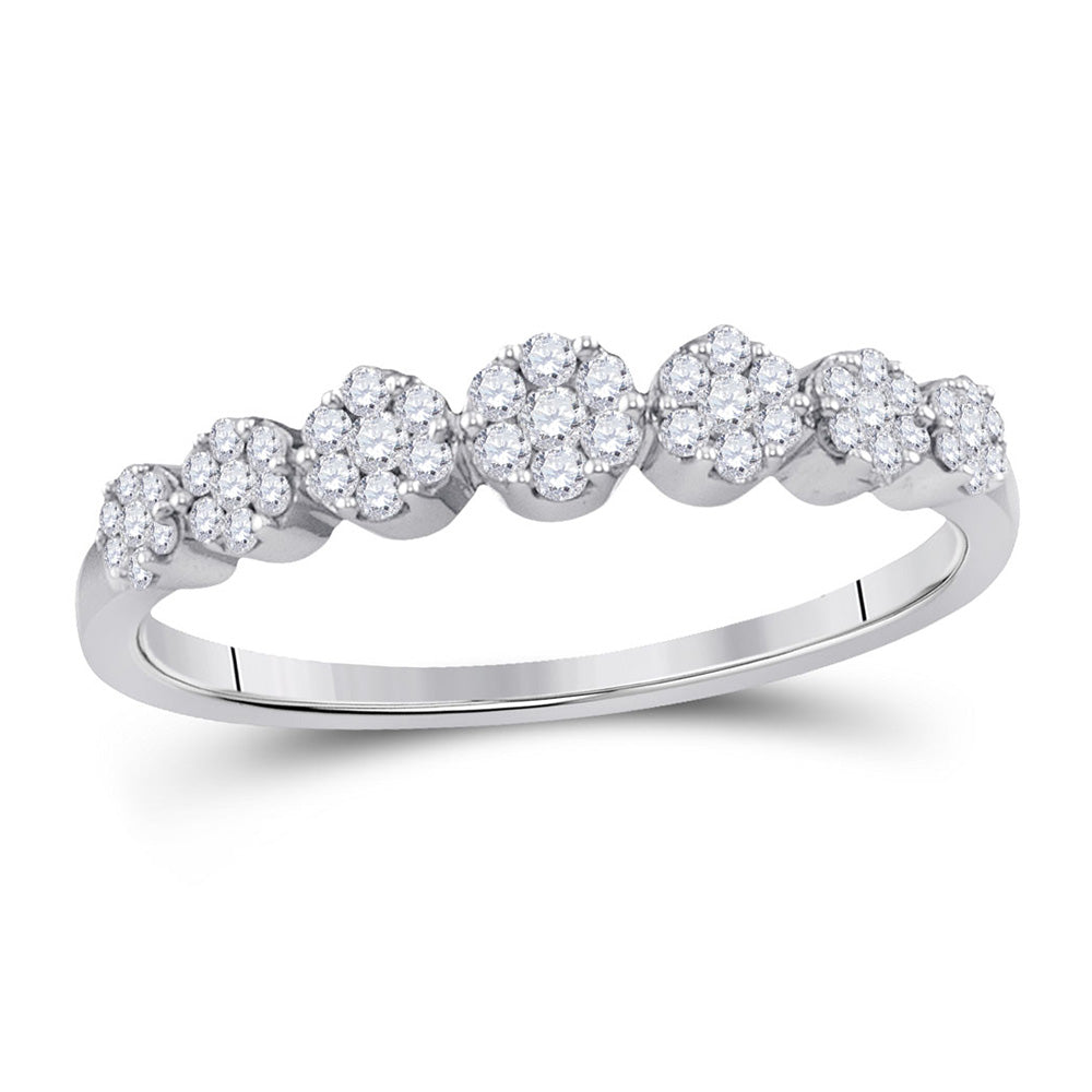 10K White Gold Womens Round Diamond Flower Cluster Ring 1/4 Cttw, Womens Size: 5-10