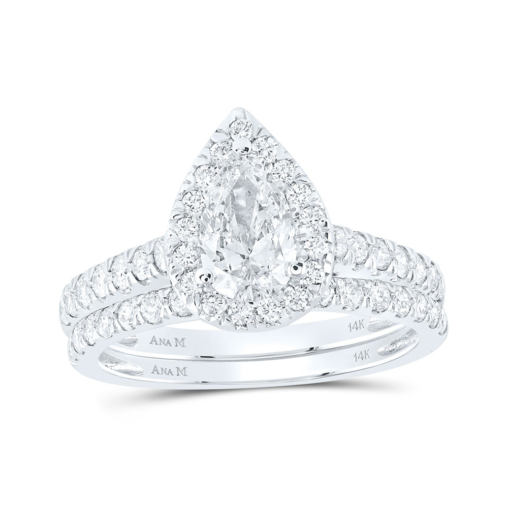 14K White Gold Pear Diamond Bridal Wedding Ring Band Set 1-1/2 Cttw, Womens Size: 5-10