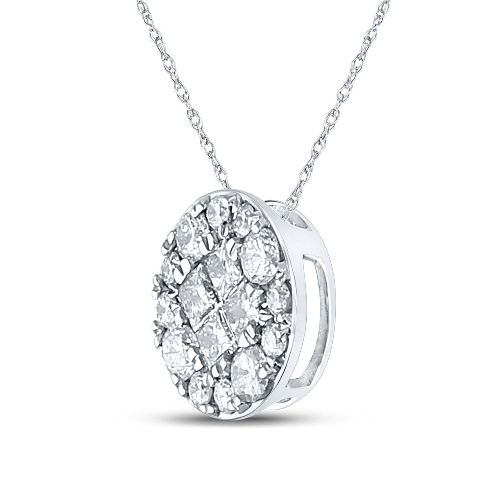 14K White Gold Womens Princess Diamond Fashion Cluster Pendant 1/2 Cttw, Length: 0.37 In, Width: 0.37 In