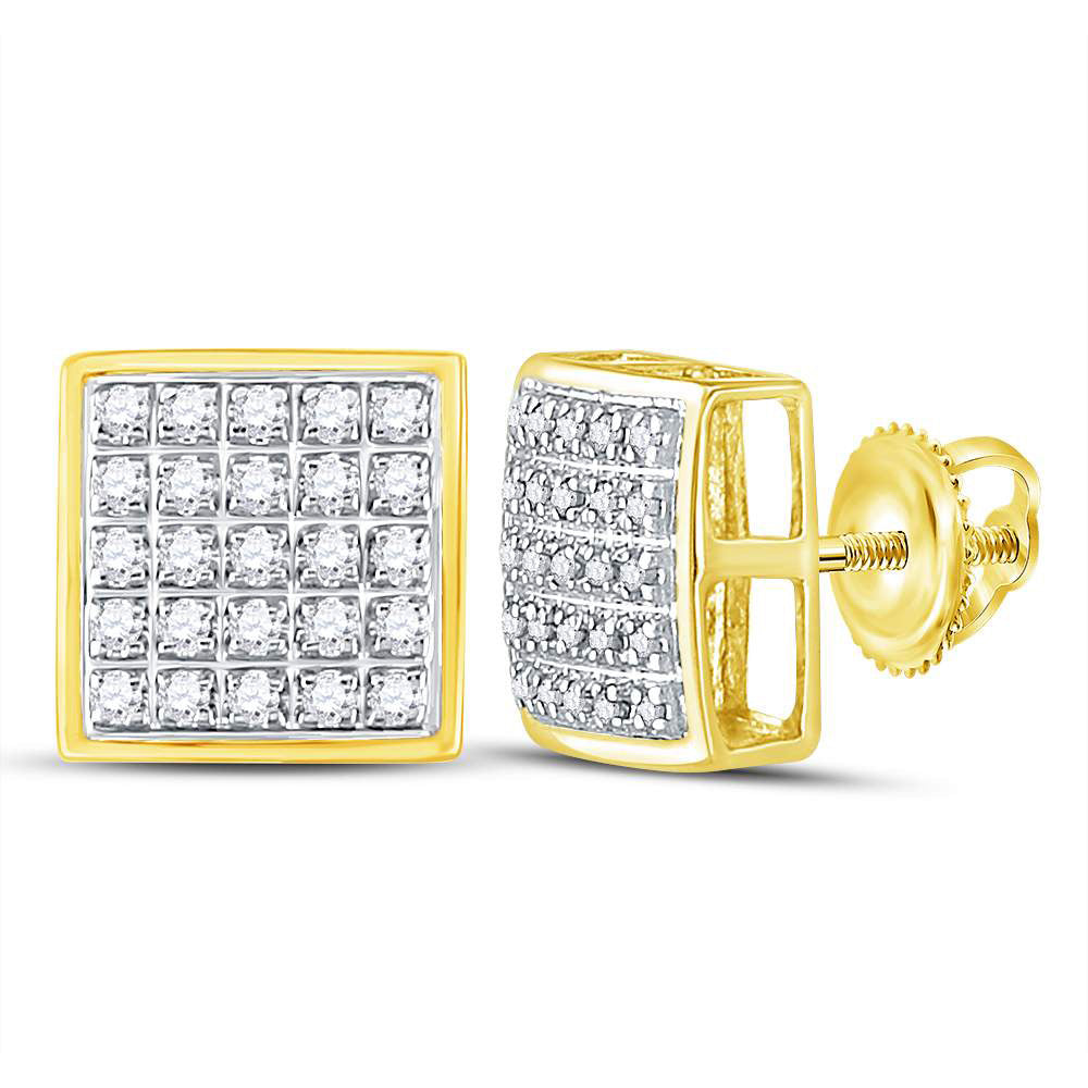 10K Yellow Gold Round Diamond Square Cluster Earrings 1/6 Cttw, Length: 0.34 In, Width: 0.33 In