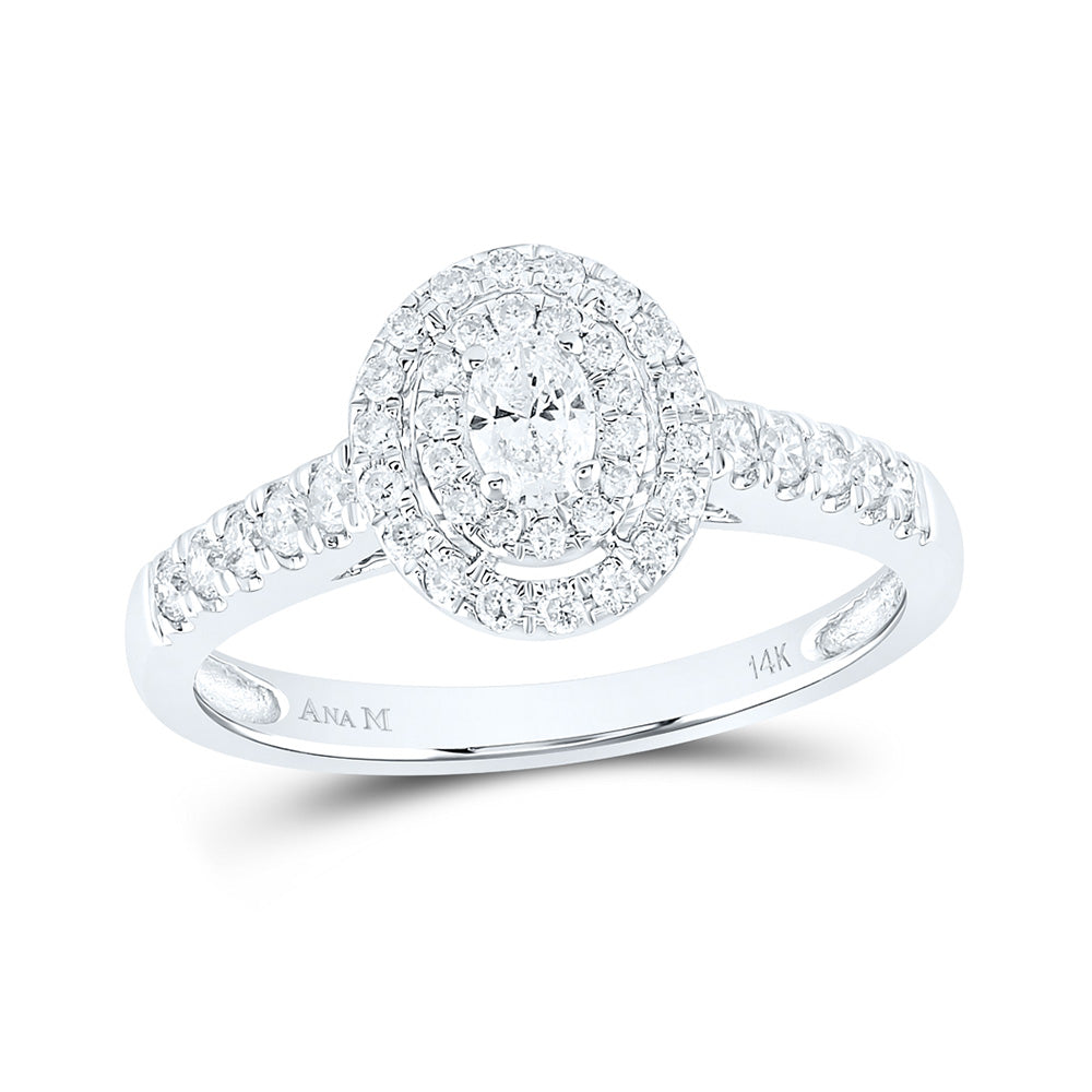 14K Yellow Or White Gold Oval Diamond Halo Bridal Wedding Engagement Ring 1/2 Cttw, Womens Size: 5-10