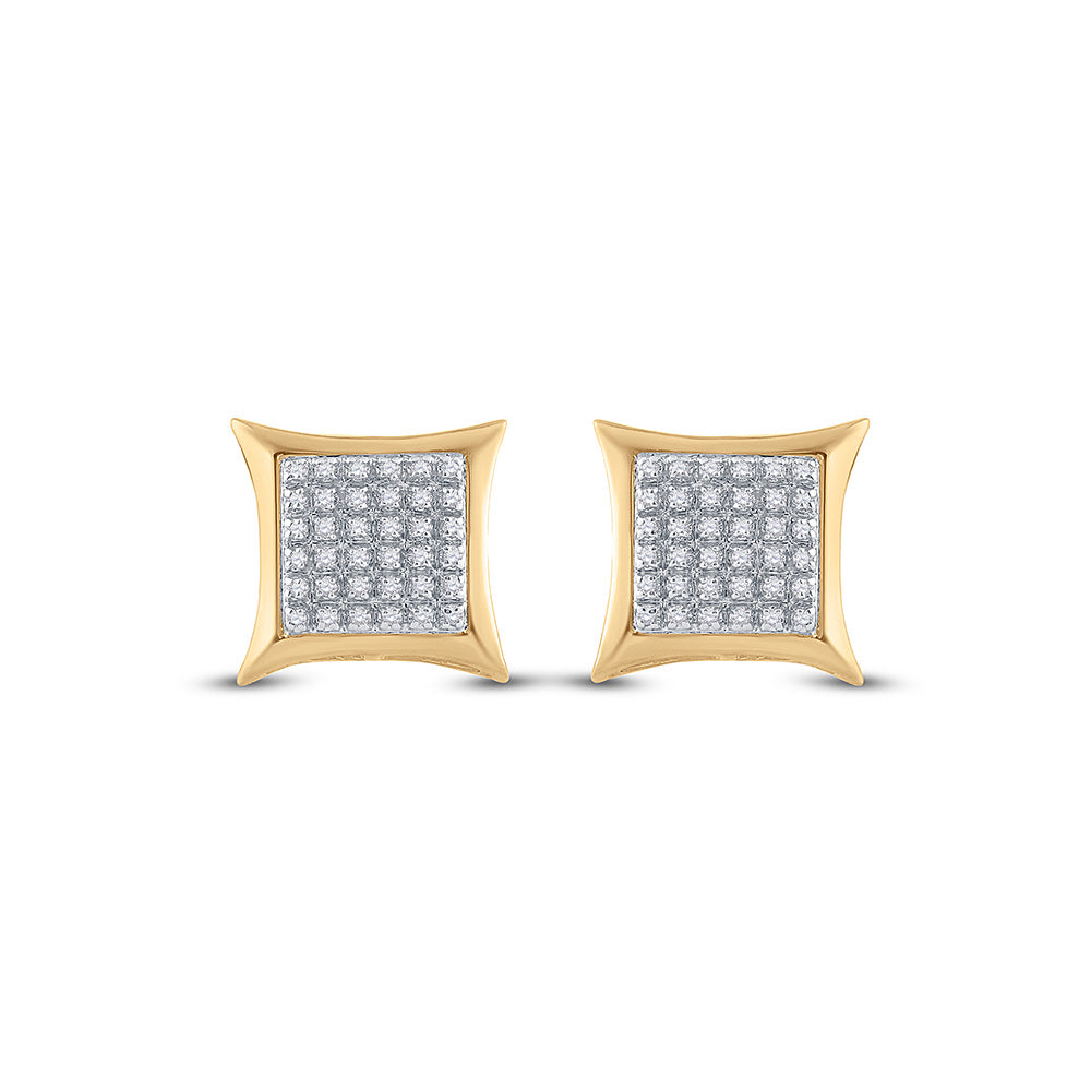 10K Yellow Gold Round Diamond Kite Square Earrings 1/5 Cttw, Length: 0.46 In, Width: 0.47 In