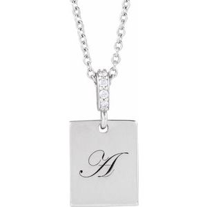 14K White Gold 16 X 8 Mm 16-18 In Polished .02 Ctw Natural Diamond Necklace