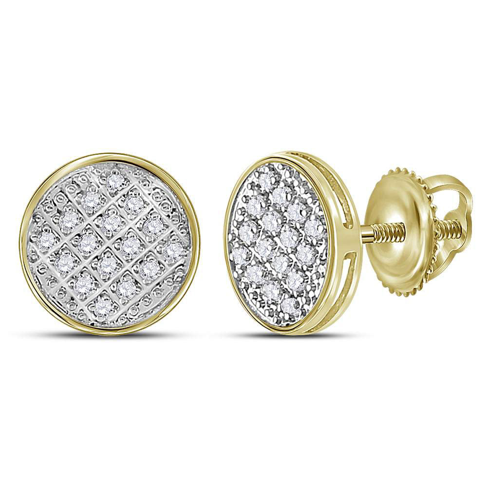 10K Yellow Gold Round Diamond Circle Cluster Stud Earrings 1/12 Cttw, Length: 0.31 In, Width: 0.31 In