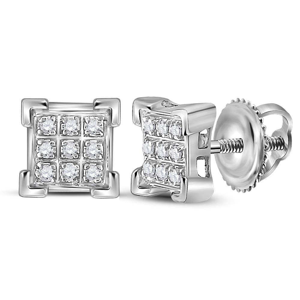 10K White Or Yellow Gold Womens Round Diamond Square Cluster Earrings