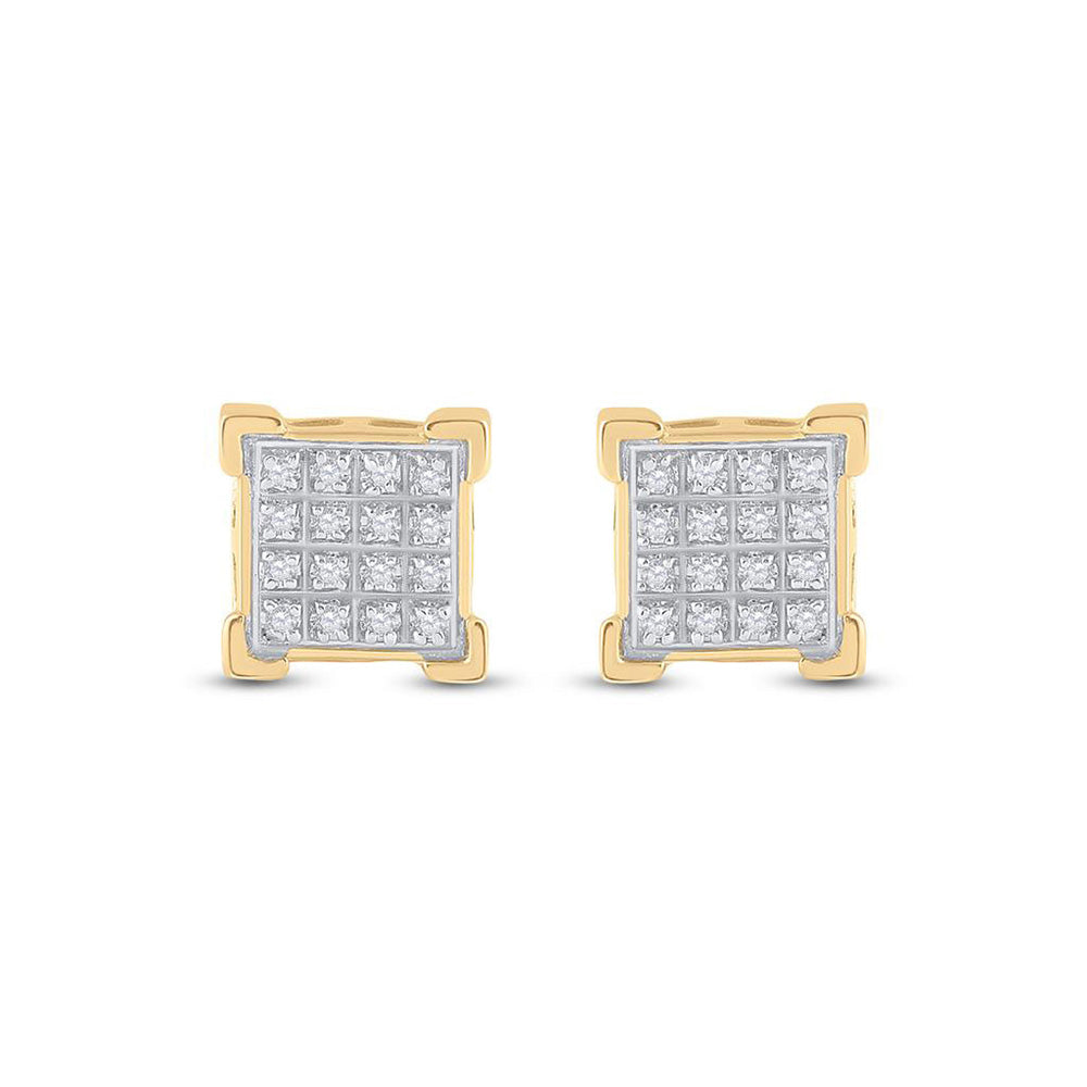 10K Yellow Gold Round Diamond Square Cluster Earrings 1/10 Cttw