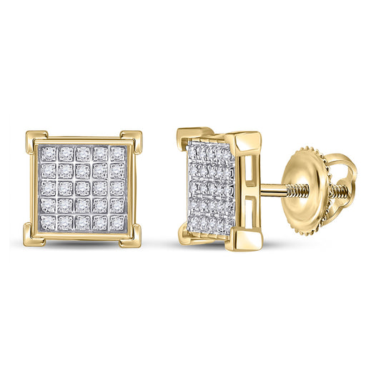 10K Yellow Gold Round Diamond Square Earrings 1/6 Cttw