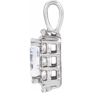 14K White Gold Emerald 7 X 5Mm G-H Si 1 1/2 Ctw Lab-Grown Diamond Halo-Style Pendant