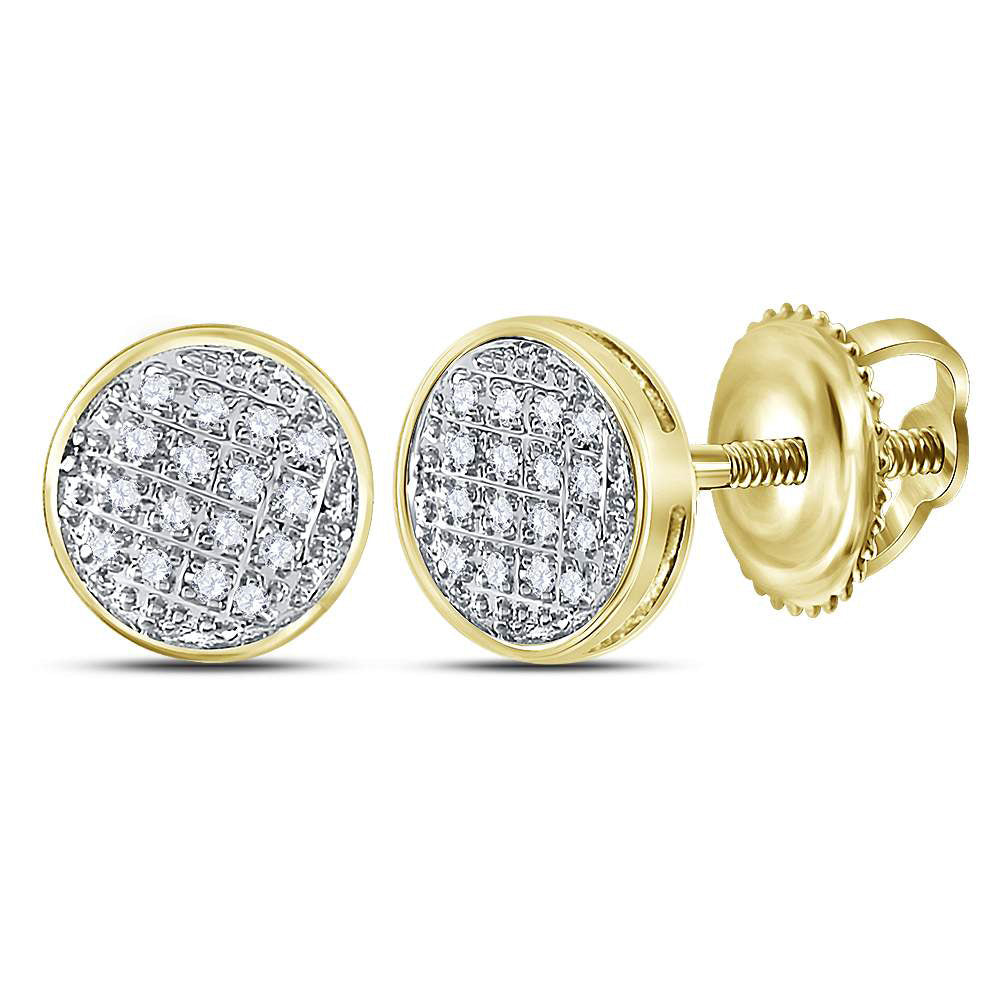 10K Yellow Gold Round Diamond Circle Cluster Stud Earrings 1/12 Cttw, Length: 0.33 In, Width: 0.33 In