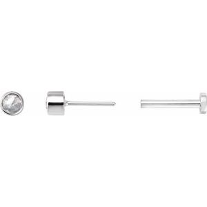 14K White Gold Round 2.5 Mm .04 Ct Natural Rosecut Diamond Bezel-Set Earring With Press Fit Back, Length: 6 MM