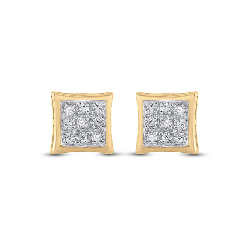 10K Yellow Gold Womens Round Diamond Square Earrings .01 Cttw