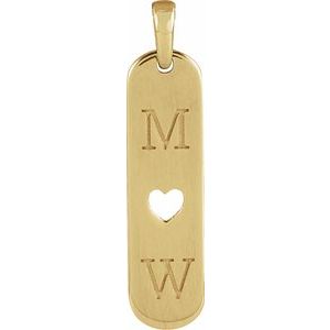14K Yellow Gold 21.4 X 5 Mm Polished Engravable Heart Bar Pendant