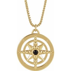 14K Yellow Gold Round 2.5 Mm Natural Onyx Compass Necklace, Length: 20 In