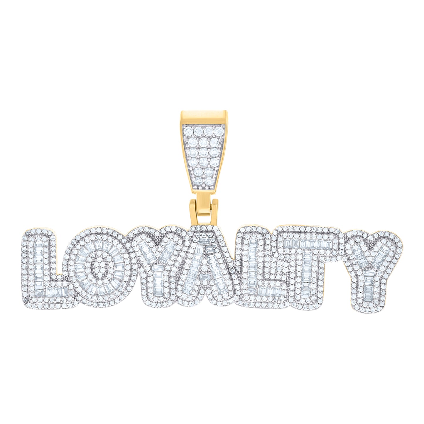 Sterling Silver Mens Baguette Round LOYALTY Fashion Charm Pendant