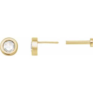 14K Yellow Gold Round 4 Mm 1/8 Ct Natural Rosecut Diamond Bezel-Set Earring With Press Fit Back, Length: 6 MM