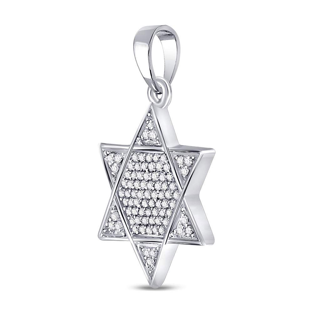 10K White Gold Mens Round Diamond Star Magen David Jewish Charm Pendant 1/5 Cttw, Length: 0.91 In, Width: 0.59 In