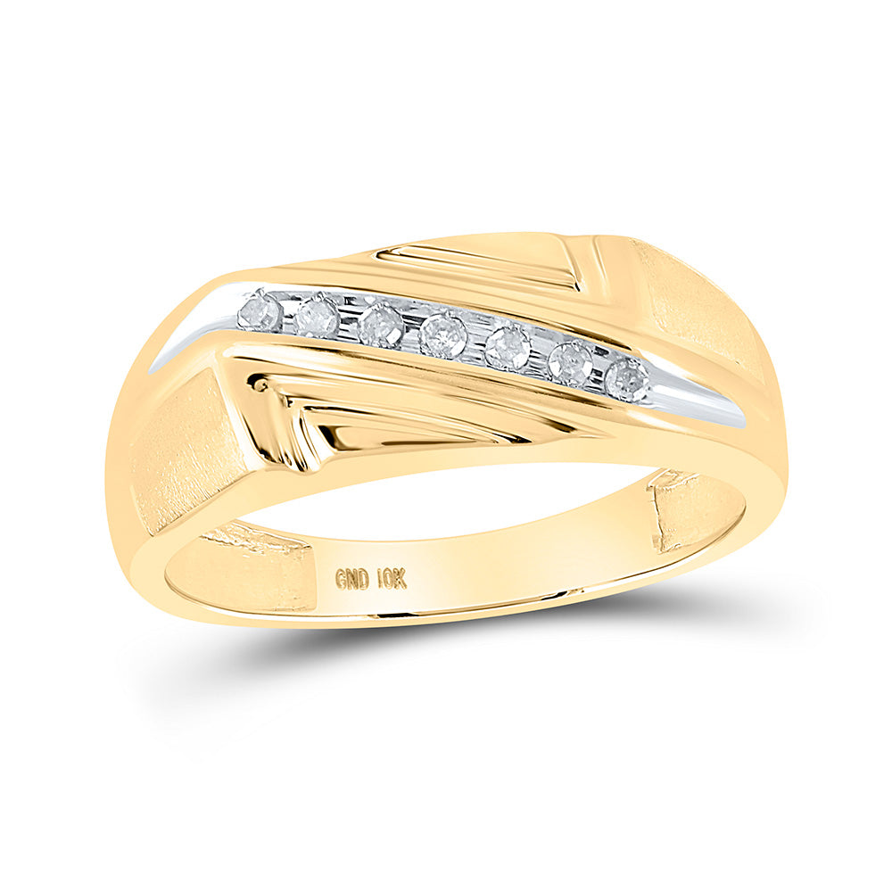 10K Yellow Gold Mens Round Diamond Wedding Diagonal Row Band Ring 1/8 Cttw, Mens Size: 7-13