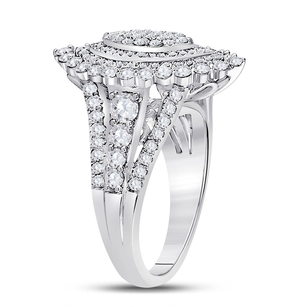 14K White Gold Round Diamond Cluster Bridal Wedding Engagement Ring 1-3/4 Cttw, Womens Size: 5-10