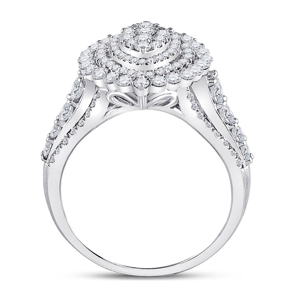 14K White Gold Round Diamond Cluster Bridal Wedding Engagement Ring 1-3/4 Cttw, Womens Size: 5-10