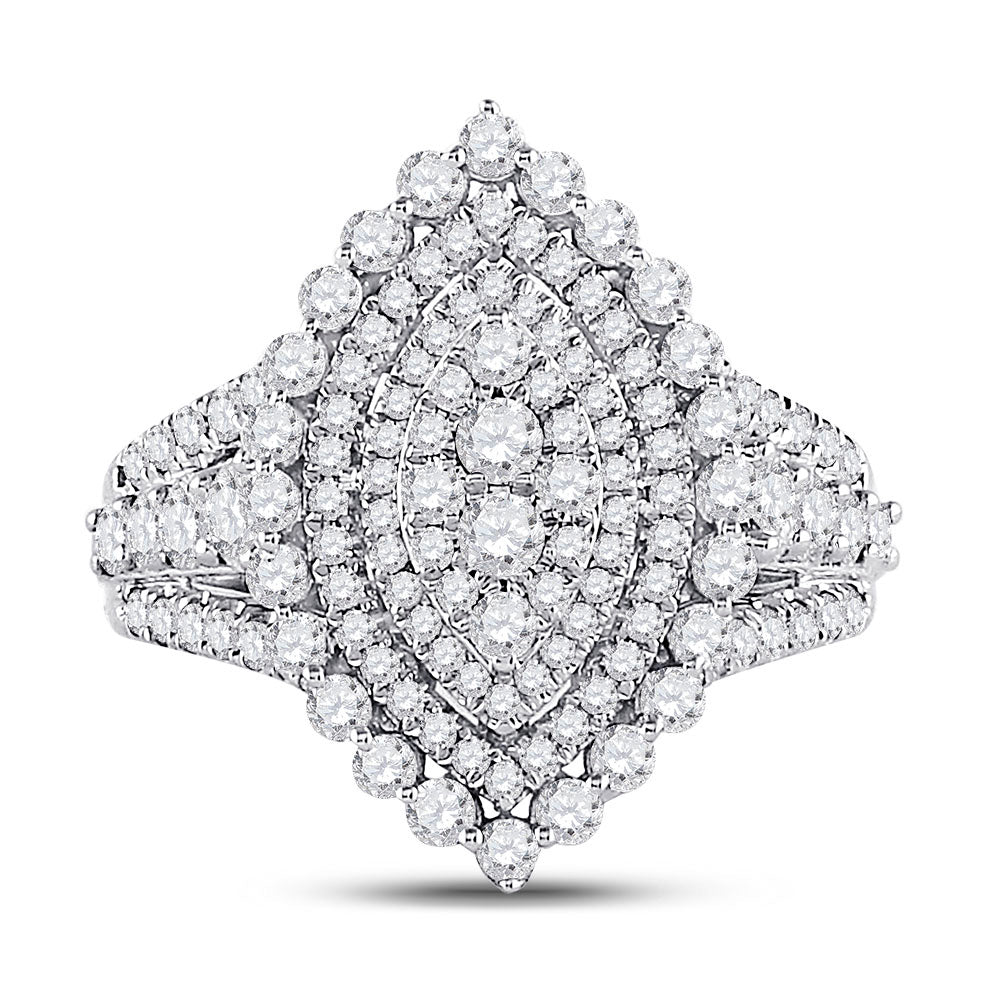 14K White Gold Round Diamond Cluster Bridal Wedding Engagement Ring 1-3/4 Cttw, Womens Size: 5-10