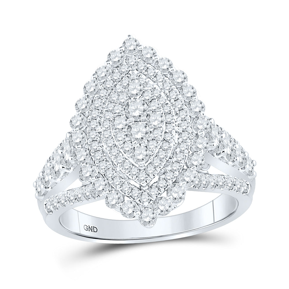14K White Gold Round Diamond Cluster Bridal Wedding Engagement Ring 1-3/4 Cttw, Womens Size: 5-10