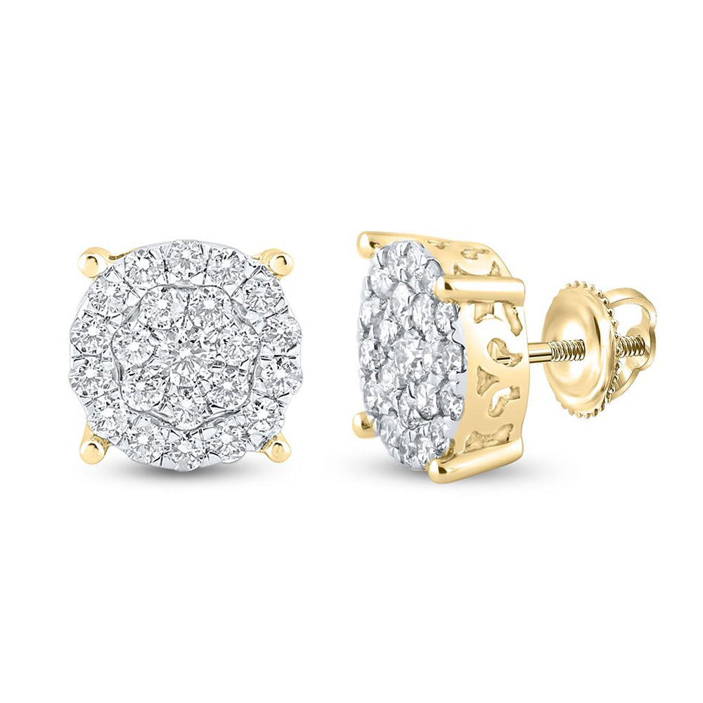 14K White Or Yellow Gold Womens Round Diamond Cluster Earrings