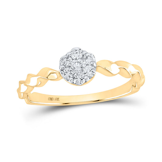 10K Yellow Gold Womens Round Diamond Flower Cluster Stackable Band Ring 1/4 Cttw, Womens Size: 5-10