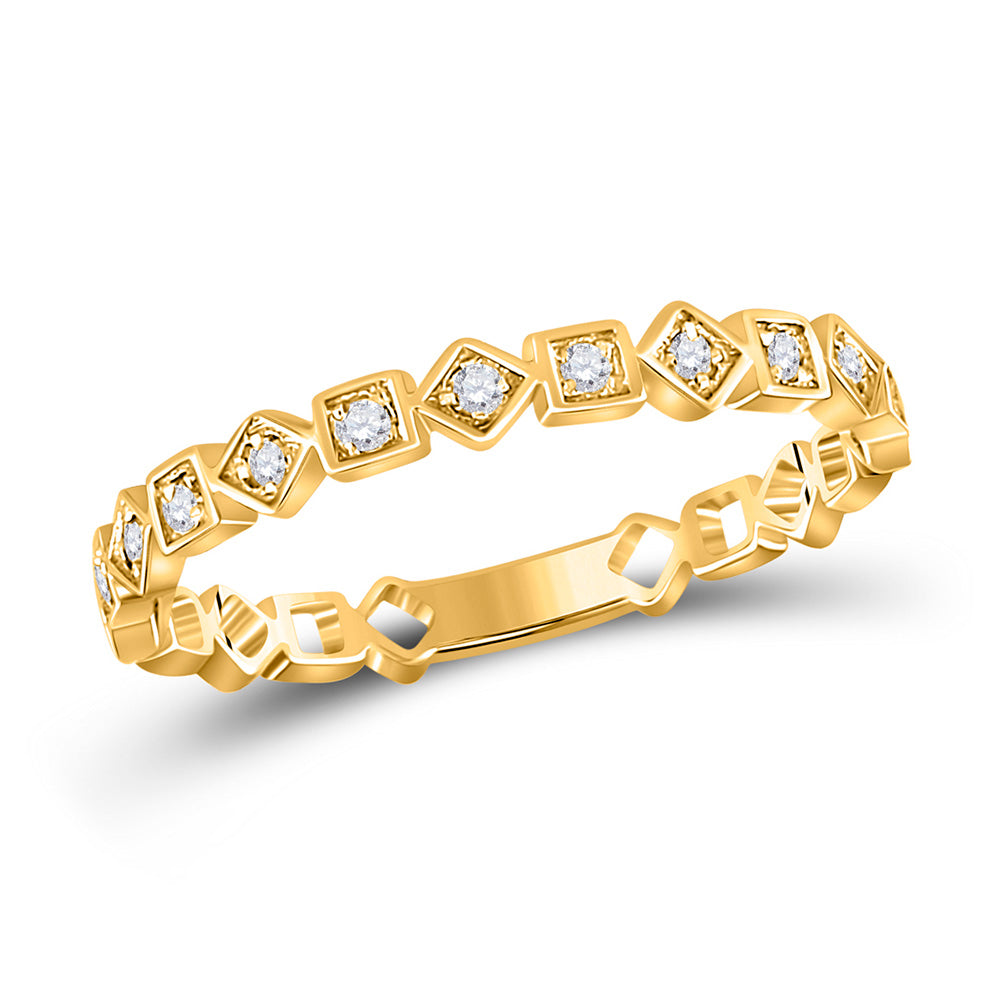 10K Yellow Or White Or Rose Gold Womens Round Diamond Squares Stackable Band Ring , Womens Size: 5-10