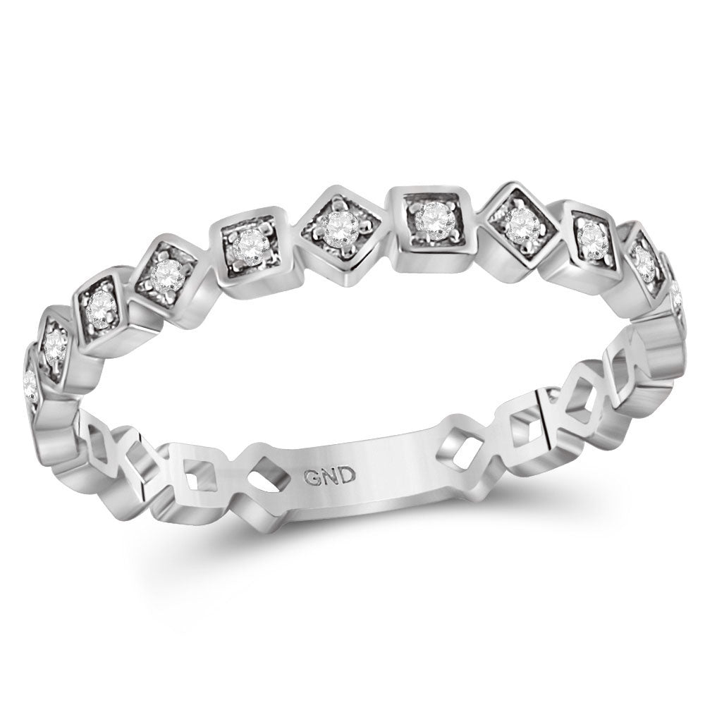 10K Yellow Or White Or Rose Gold Womens Round Diamond Squares Stackable Band Ring , Womens Size: 5-10