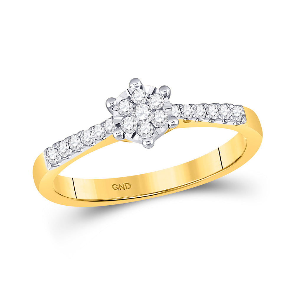 10K Yellow Gold Womens Round Diamond Cluster Stackable Band Ring 1/5 Cttw, Womens Size: 5-10