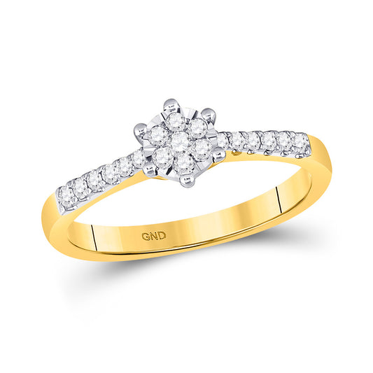 10K Yellow Gold Womens Round Diamond Cluster Stackable Band Ring 1/5 Cttw, Womens Size: 5-10