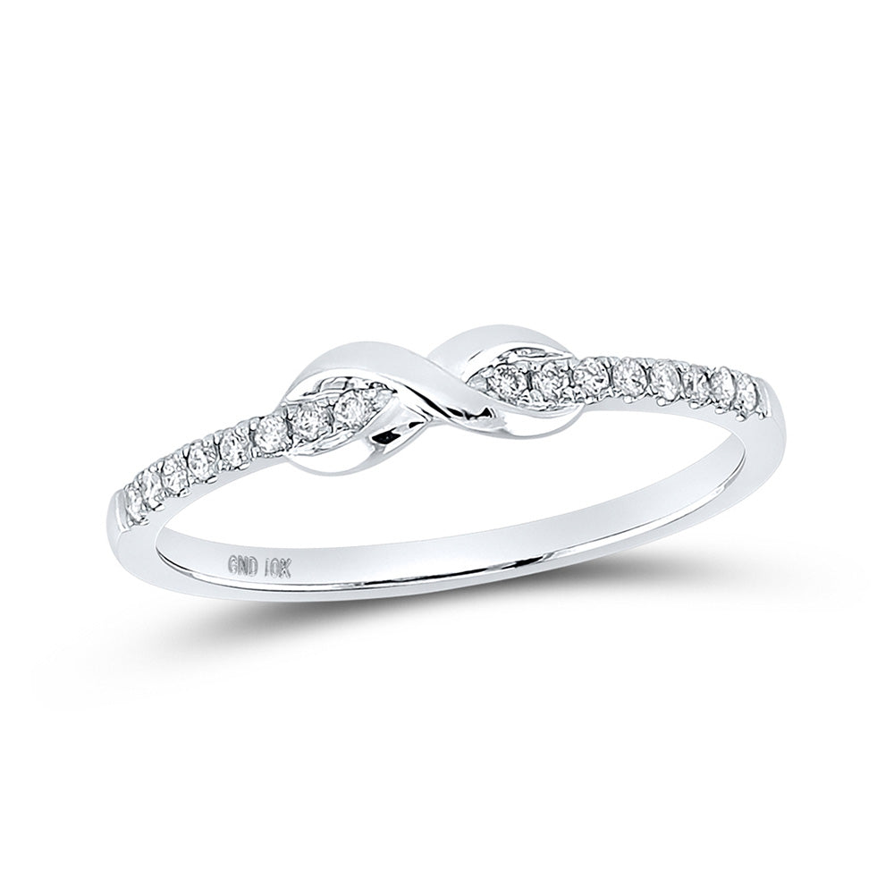 10K White Gold Womens Round Diamond Infinity Knot Stackable Ring 1/10 Cttw, Womens Size: 5-10