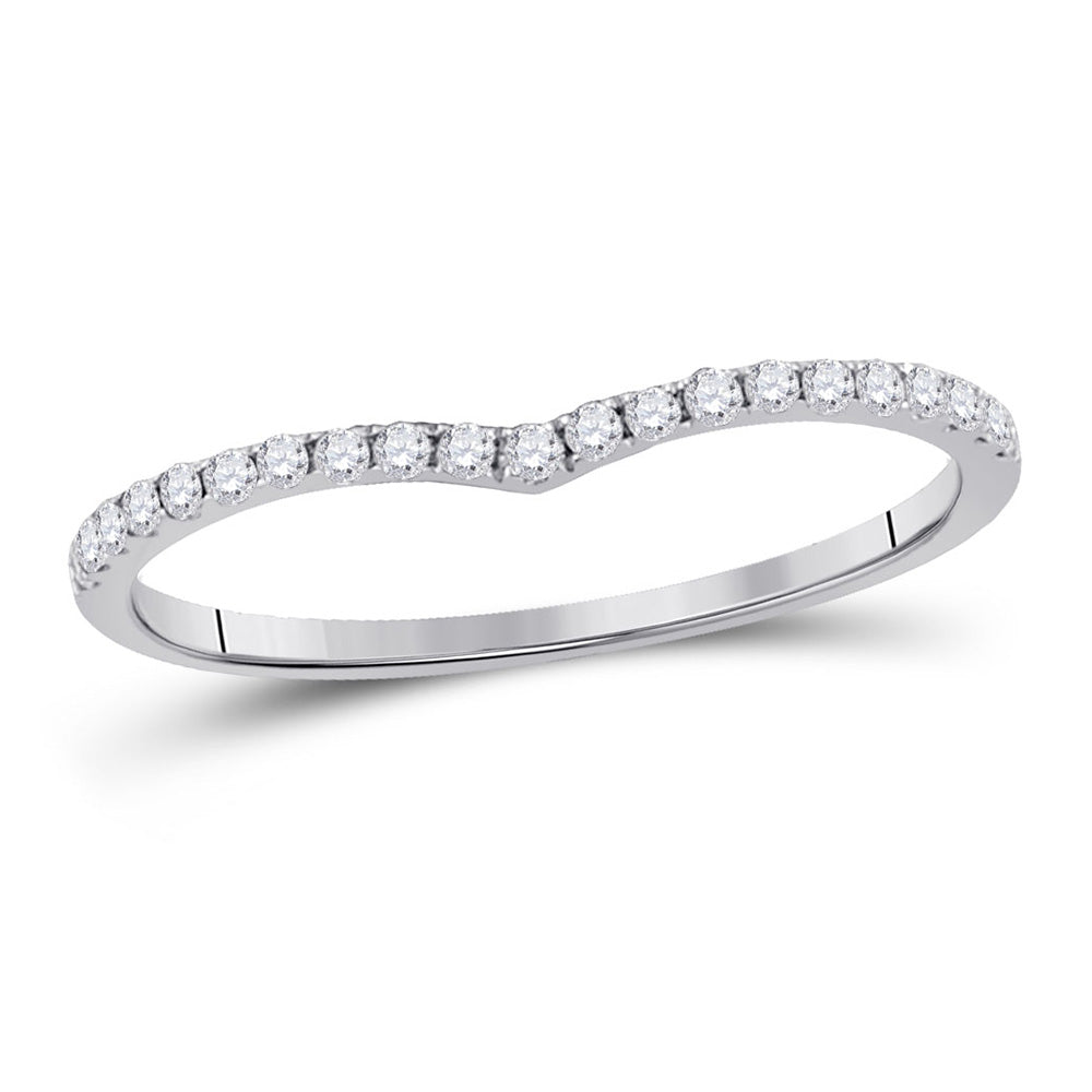 10K White Gold Womens Round Diamond Chevron Stackable Band Ring 1/6 Cttw, Womens Size: 5-10