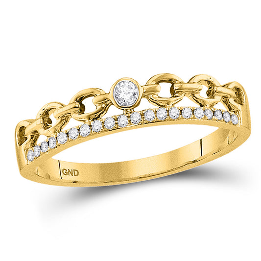 10K Yellow Gold Womens Round Diamond Rolo Link Stackable Band Ring 1/12 Cttw, Womens Size: 5-10