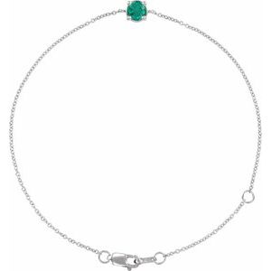 14K Yellow Gold Or Sterling Silver Round 4 Mm 6.5-7.5 In Polished Lab-Grown Gemstone Solitaire Bracelet