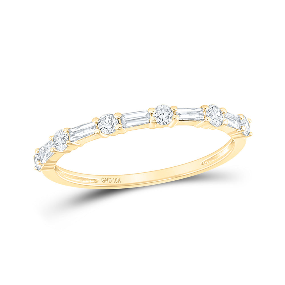 10K White Or Yellow Gold Womens Round Baguette Diamond Stackable Band Ring , Womens Size: 5-10