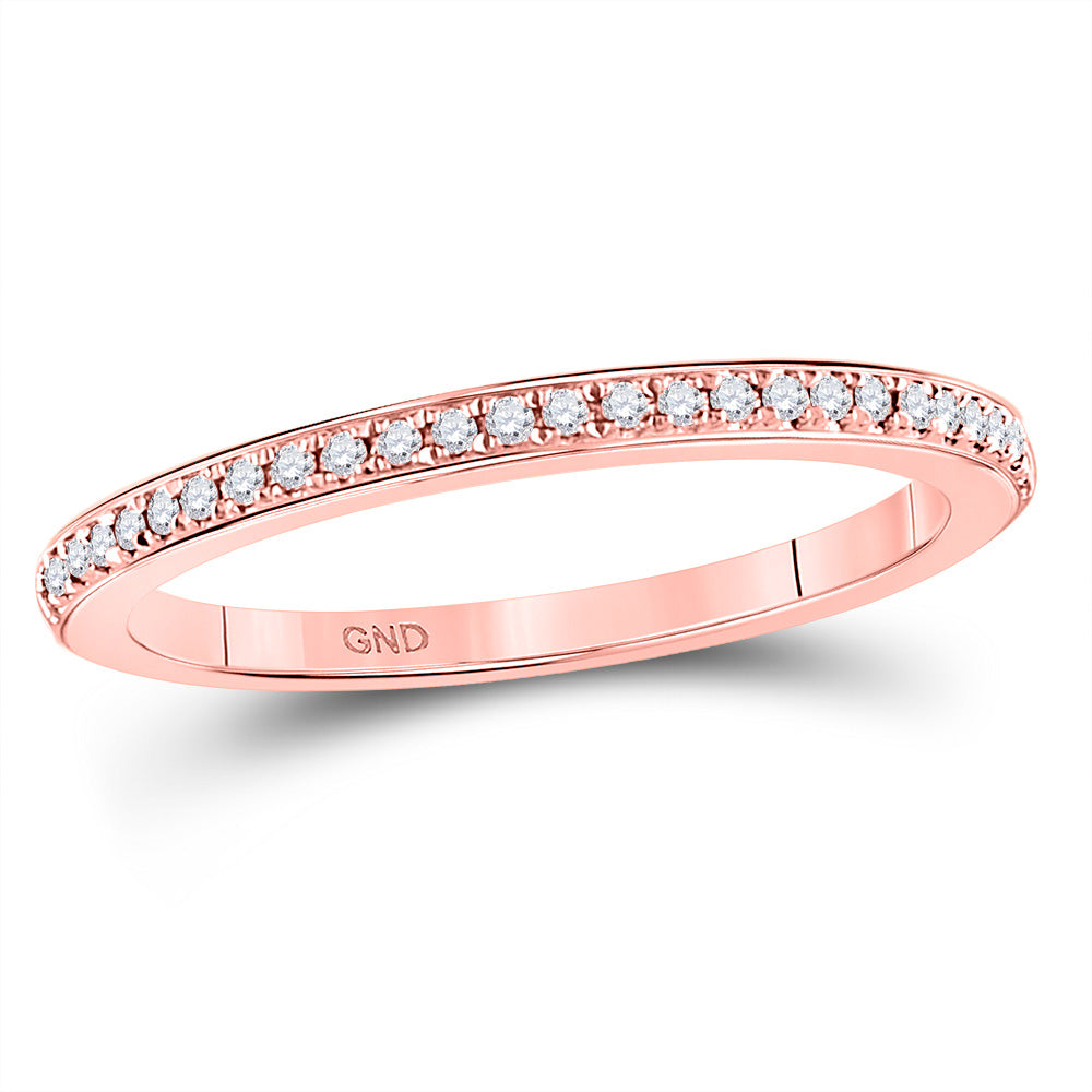 10K Rose Or White Gold Womens Round Diamond Single Row Stackable Band Ring 1/8 Cttw, Womens Size: 5-10