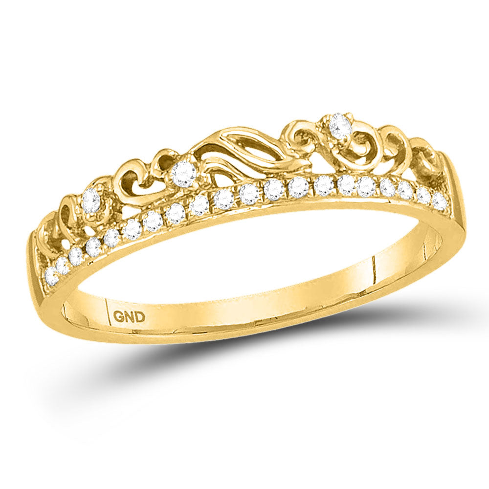 10K Yellow Gold Womens Round Diamond Stackable Band Ring 1/12 Cttw, Womens Size: 5-10