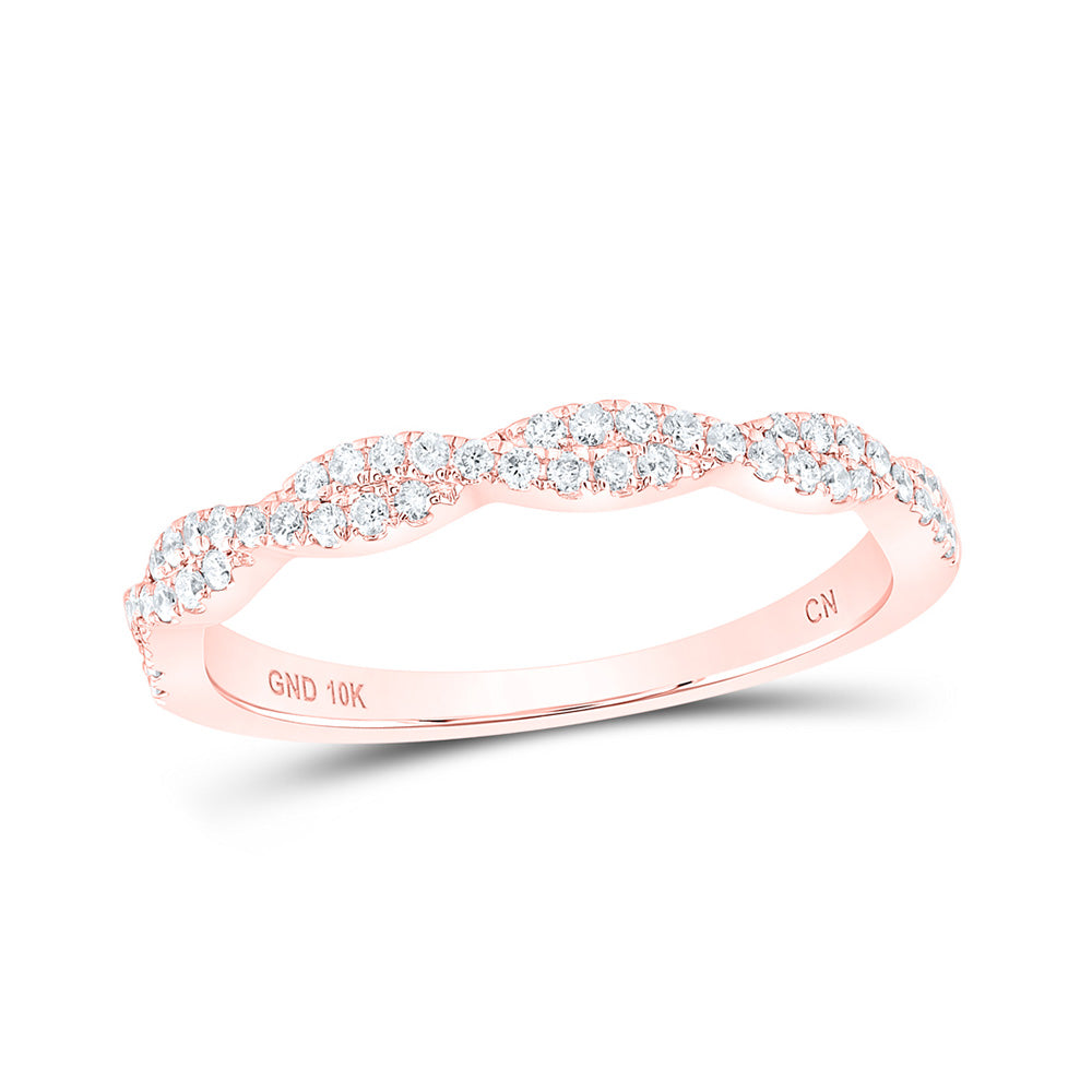 10K Yellow Or Rose Gold Womens Round Diamond Twist Stackable Band Ring 1/4 Cttw, Womens Size: 5-10