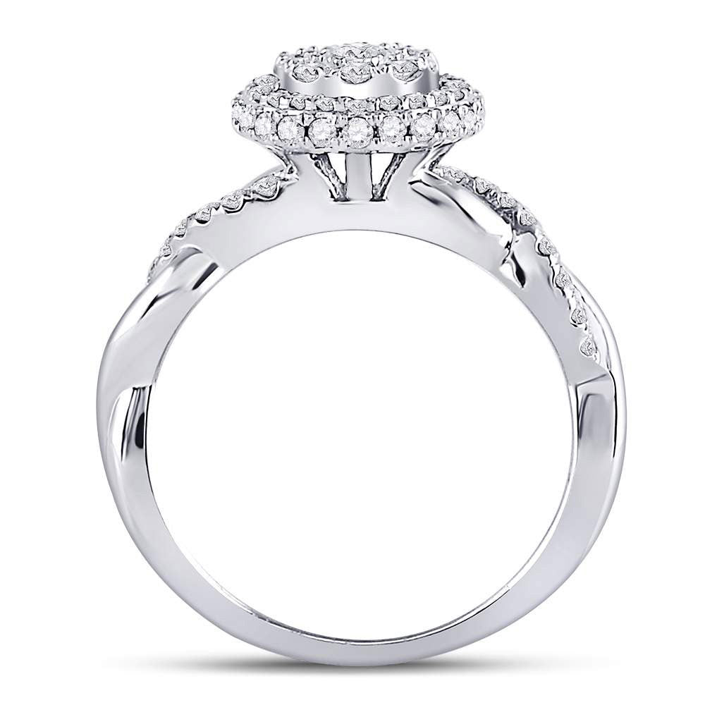 10K Yellow Or White Gold Round Diamond Halo Bridal Wedding Engagement Ring 3/4 Cttw, Womens Size: 5-10