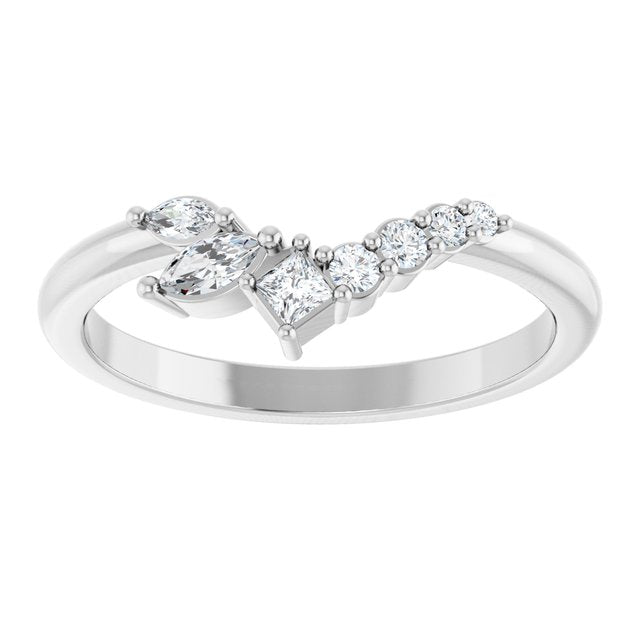 14K Yellow Or White Gold Marquise 4 X 2 Mm Polished 1/5 Lab Grown Diamond Contour Band, Size 7