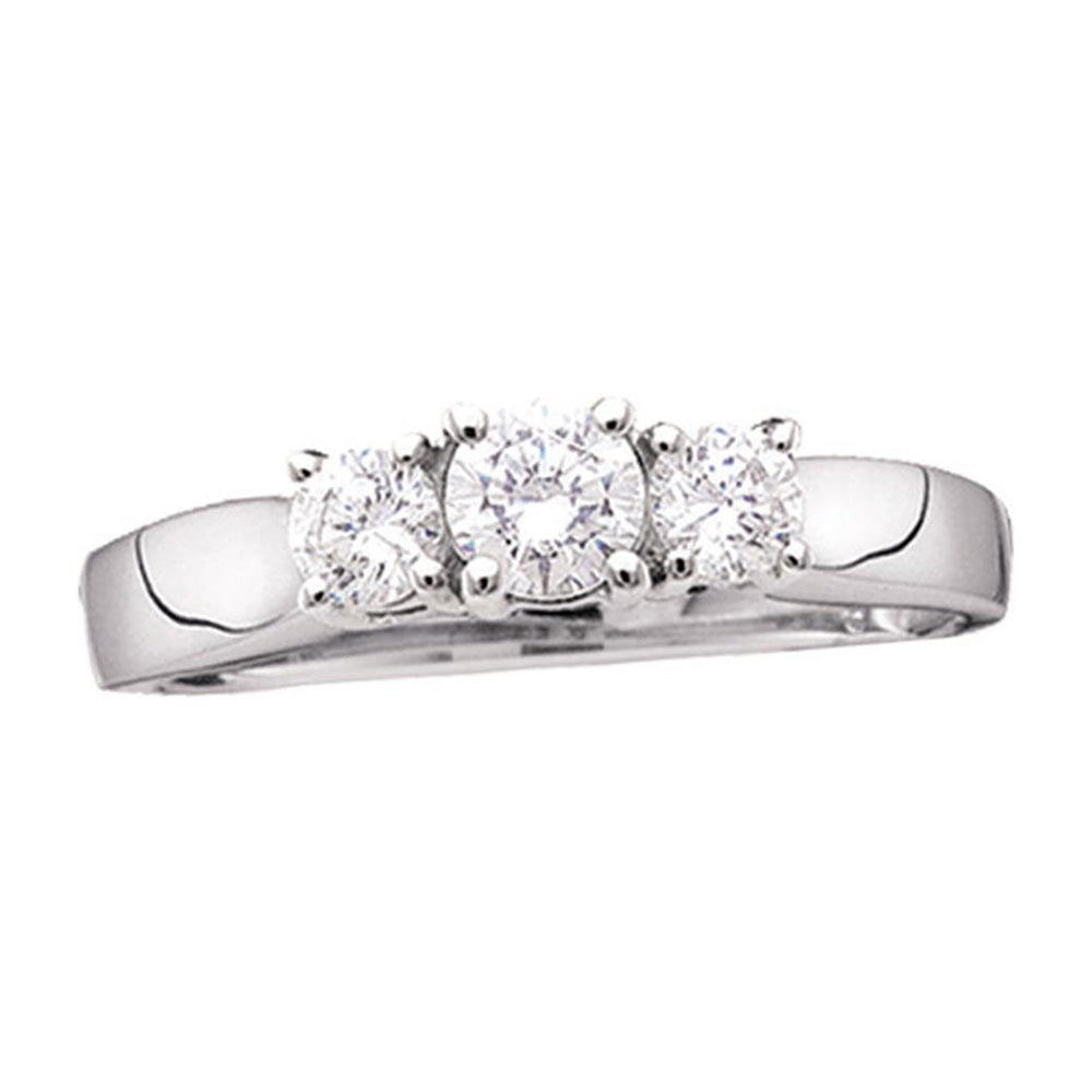 14K White Gold Round Diamond 3-stone Bridal Wedding Engagement Ring 1-1/2 Cttw, Womens Size: 5-10
