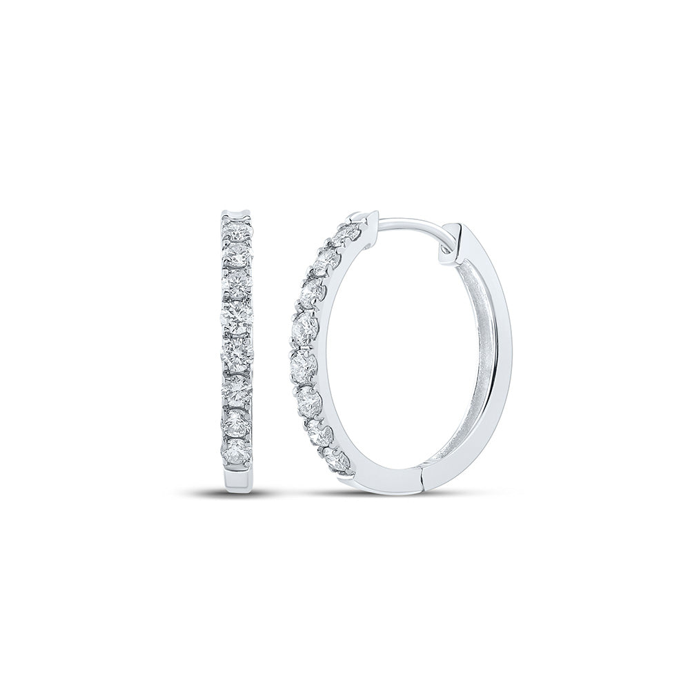10K White Gold Womens Round Diamond Single Row Hoop Earrings 1/2 Cttw