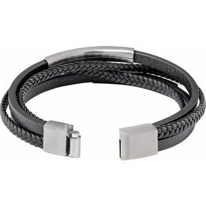 Stainless Steel 8.5 In 11 Mm Multi-Strand Leather Cord Bracelet With Brushed Stainless Steel Clasp